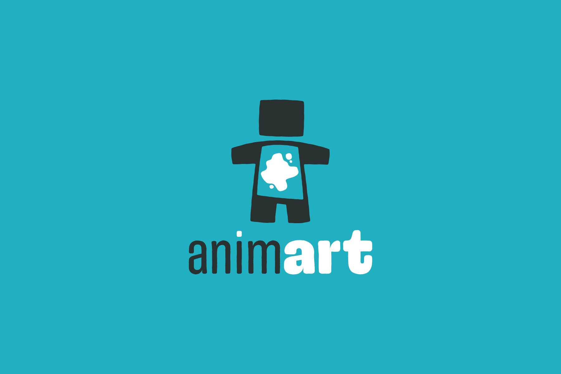 Logo Animart: personaggio stilizzato su fondo azzurro
