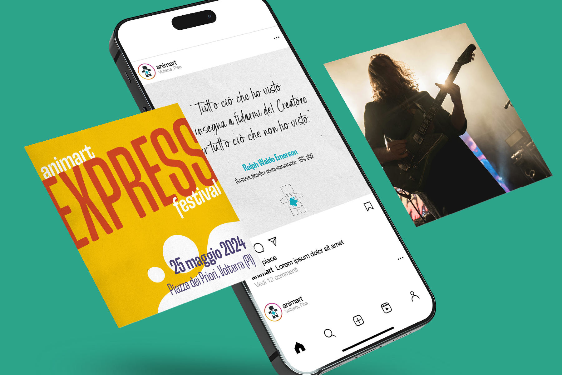 Post Instagram di Animart Express Festival visualizzati su smartphone