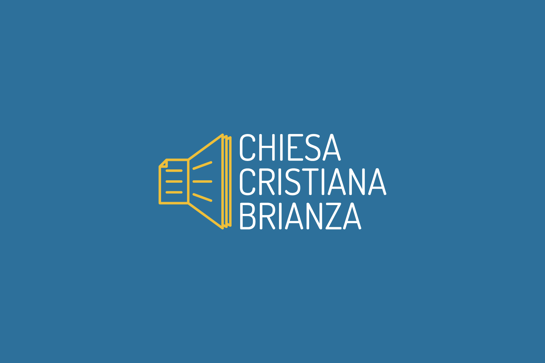 Logo Chiesa Cristiana Brianza: un libro aperto che diventa megafono, accanto al lettering