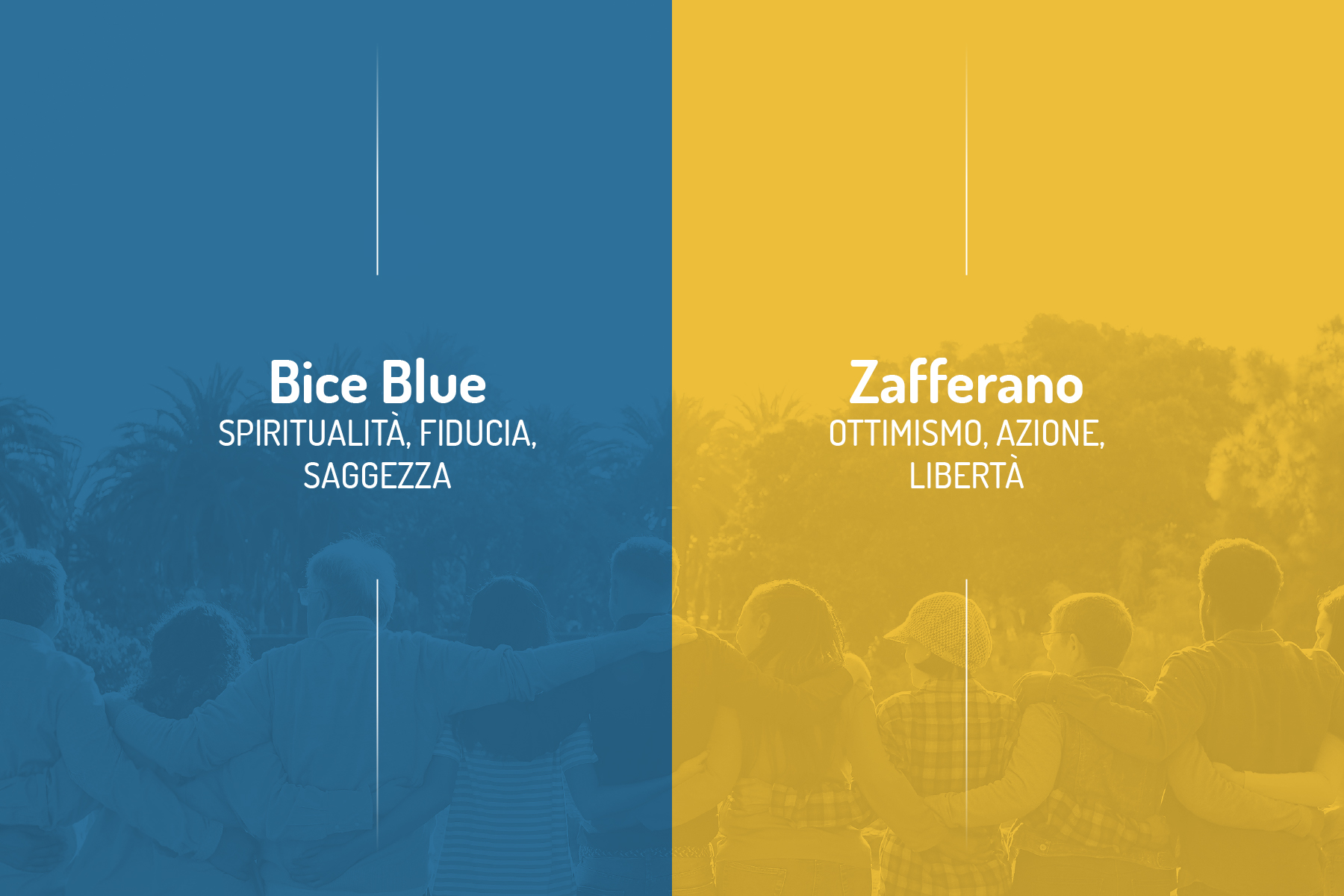 Palette di Chiesa Cristiana Brianza: bice blue per spiritualità, fiducia e saggezza, zafferano per ottimismo, azione e libertà