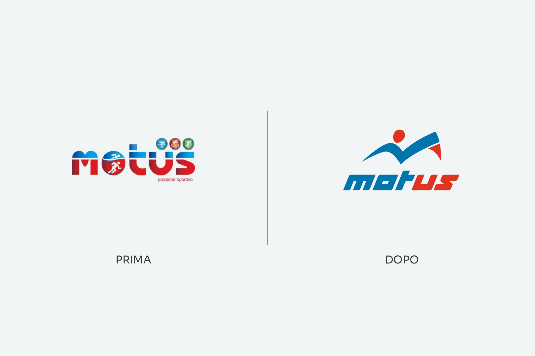 Confronto tra il vecchio e il nuovo logo Motus, prima e dopo il restyling