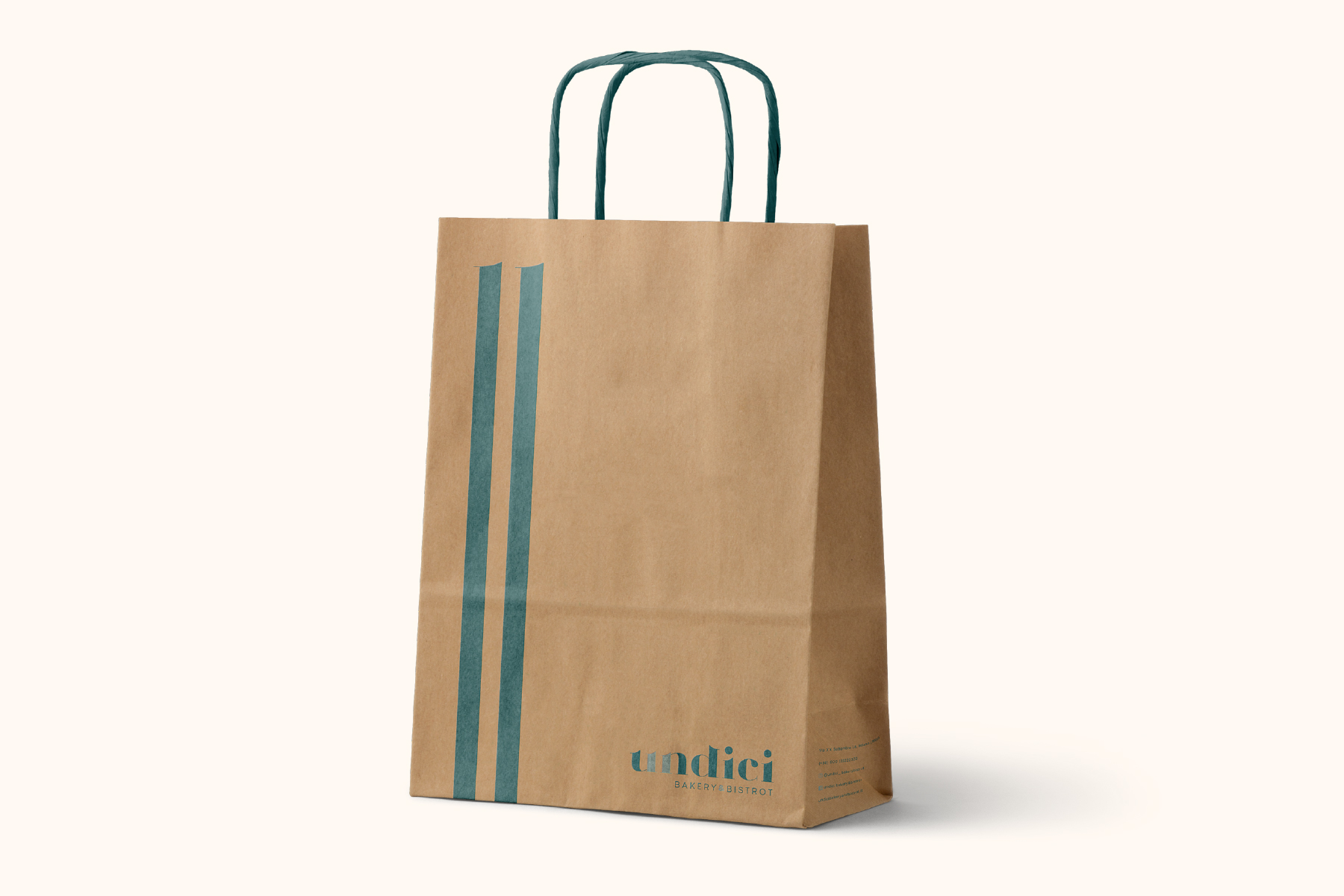 Shopper di carta Undici con la banda verniciata verde petrolio