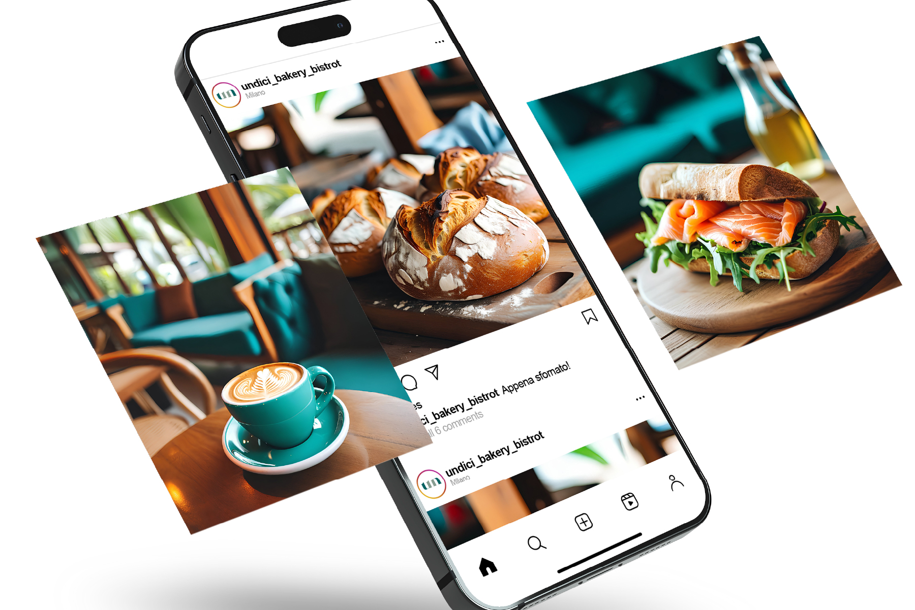Post Instagram di Undici Bakery & Bistrot visualizzati su smartphone