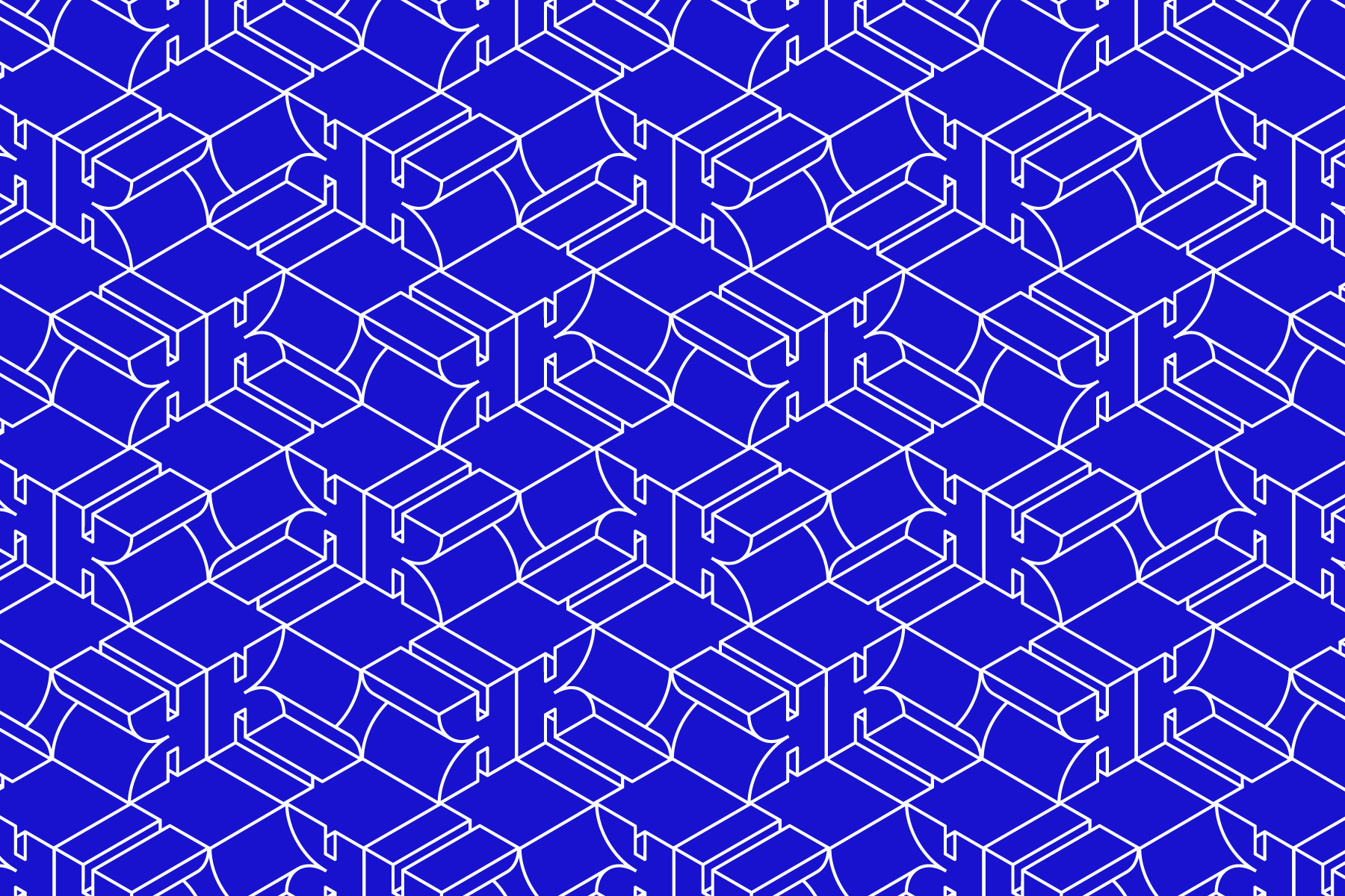 Pattern isometrico di cubi bianchi su fondo blu, sistema grafico di Kubi