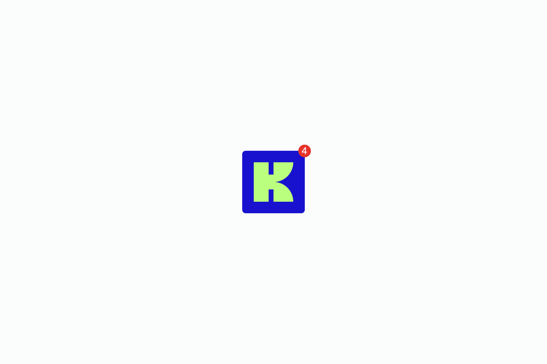 Icona app di Kubi: la lettera K bianca su quadrato blu
