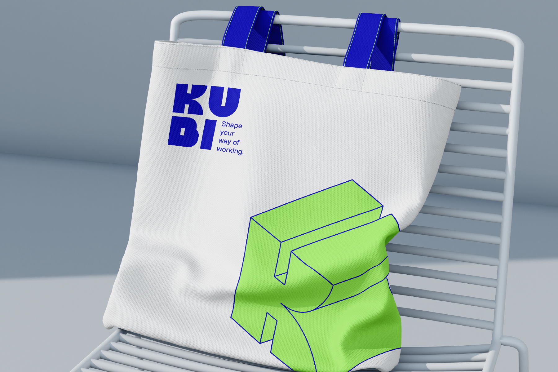 Tote bag Kubi con il cubo verde lime stampato
