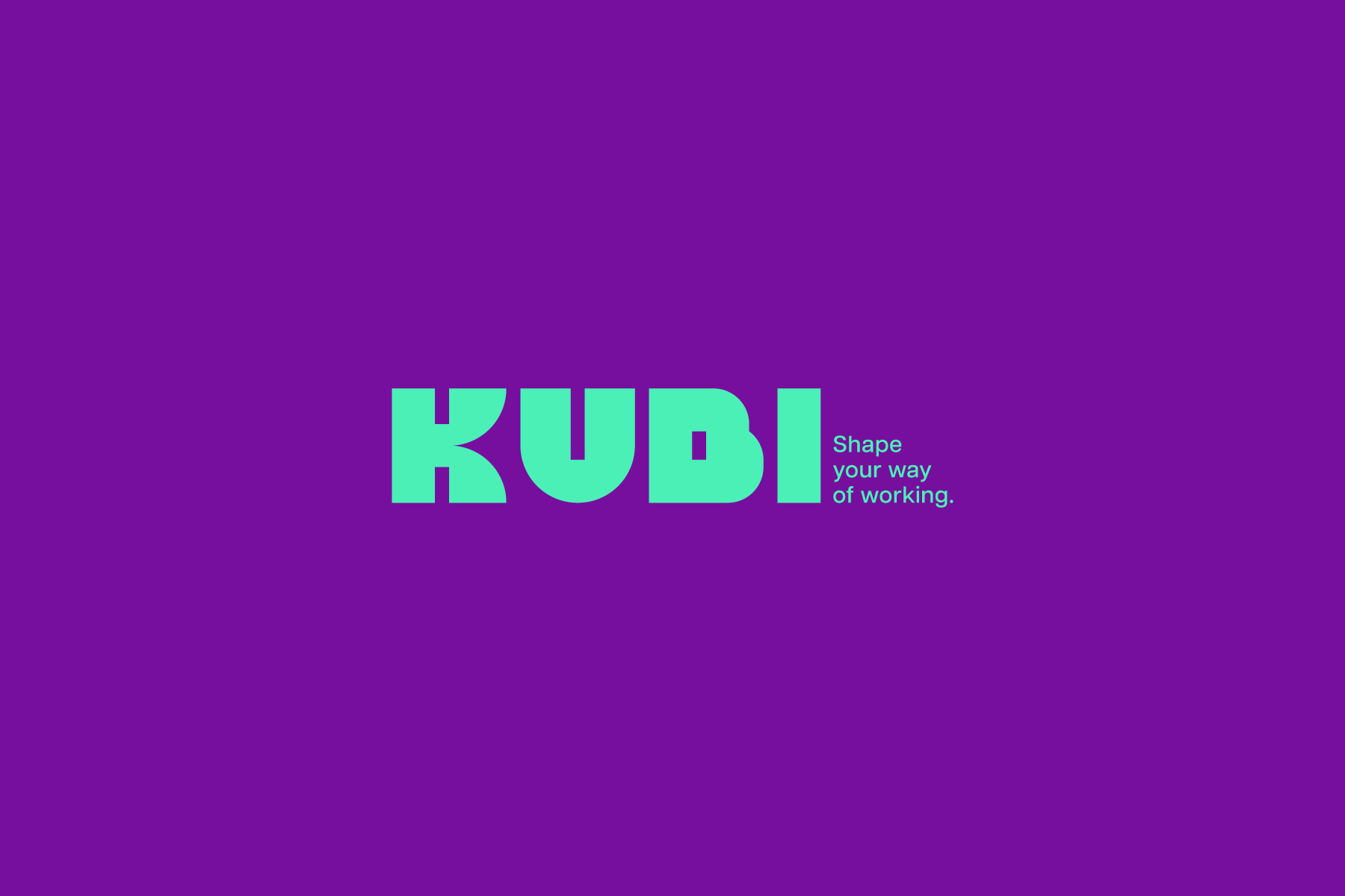 Logo Kubi verde acqua su fondo viola